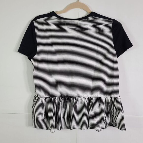 Kate Spade Broom Street Peplum Tee Shirt Black Front Striped Back‎ Size Small - Picture 5 of 8